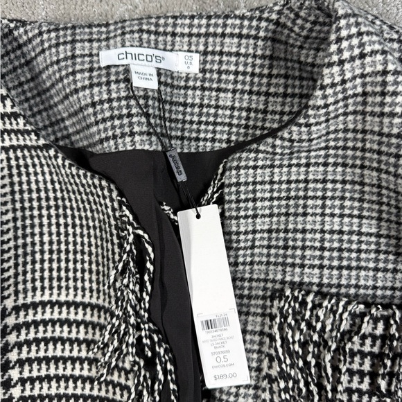 Chico’s NWT Mixed Tweed Fringe Wool Blend Black & White Blazer Jacket NWT Sz 6 - Picture 4 of 9
